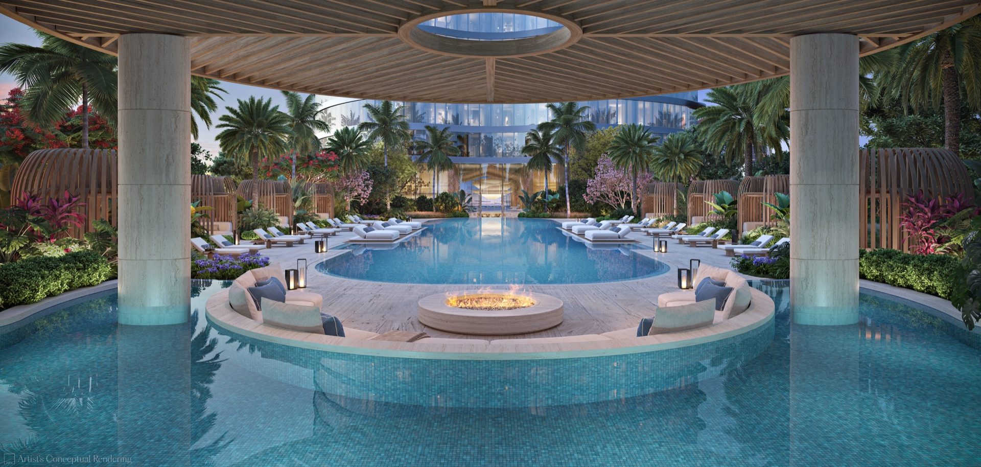 Pool deck and skyline view at 619 Brickell by Nobu