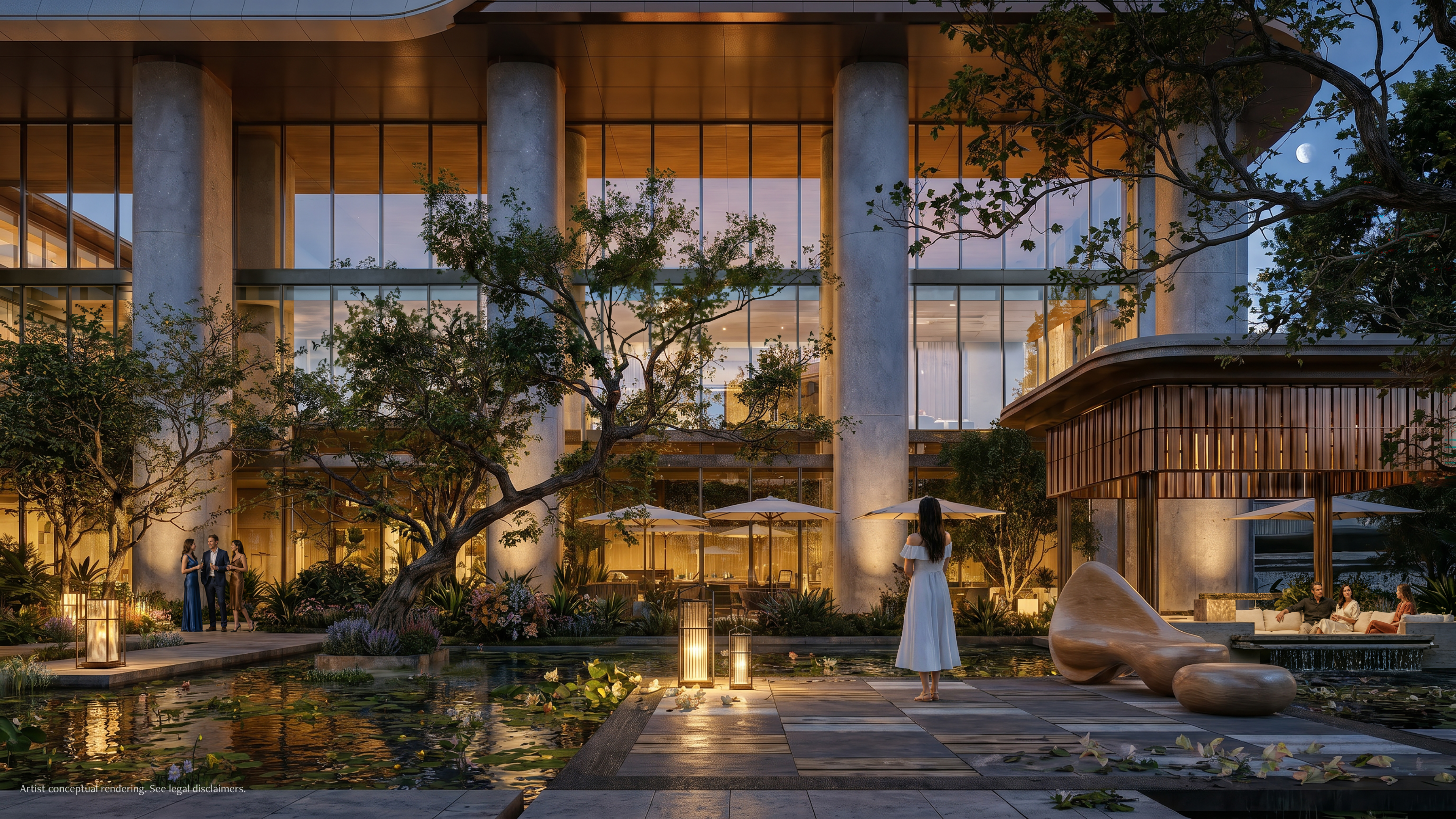 Anantara Residences Miami gardens at night